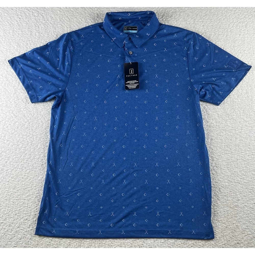 PGA Tour Polo Golf Shirt Men's Large‎ Blue Moisture Wicking Easy Care